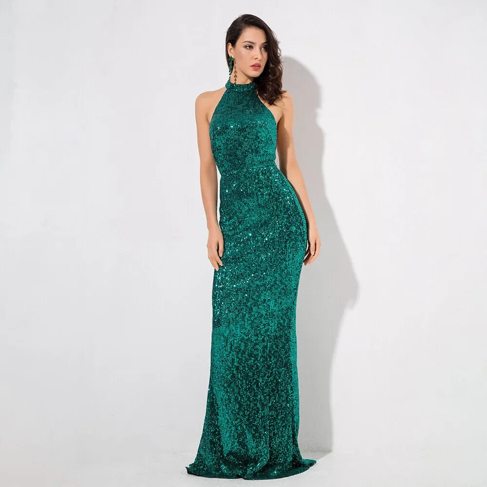 Women's Sequin O-Neck Long Dress