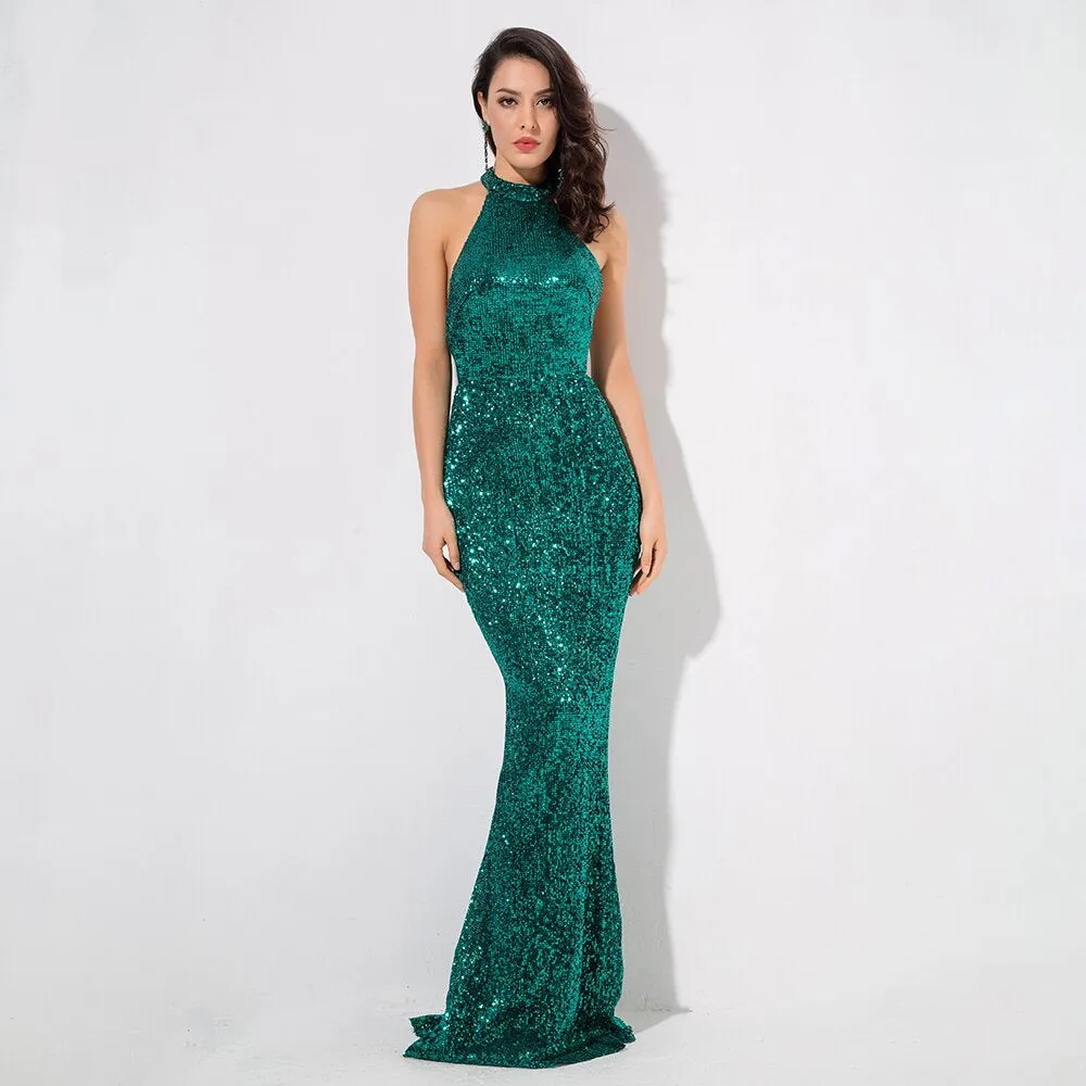 Women's Sequin O-Neck Long Dress