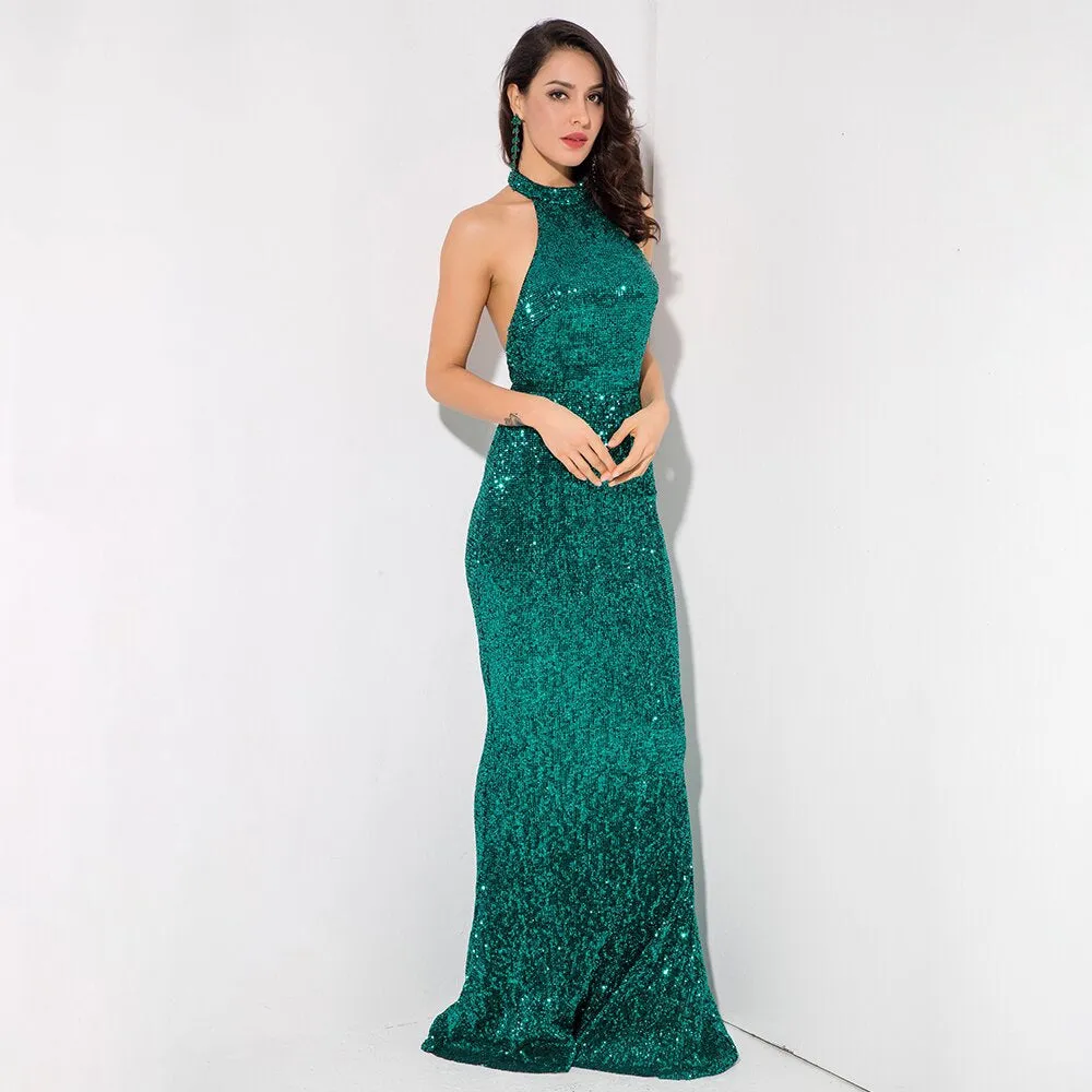 Women's Sequin O-Neck Long Dress