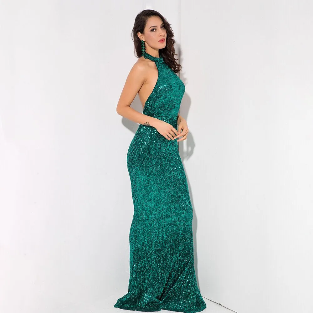 Women's Sequin O-Neck Long Dress