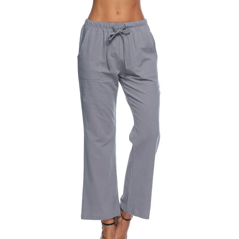 Women's Summer Cotton Elastic Waist Pants