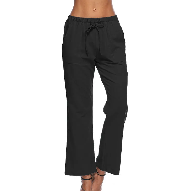 Women's Summer Cotton Elastic Waist Pants