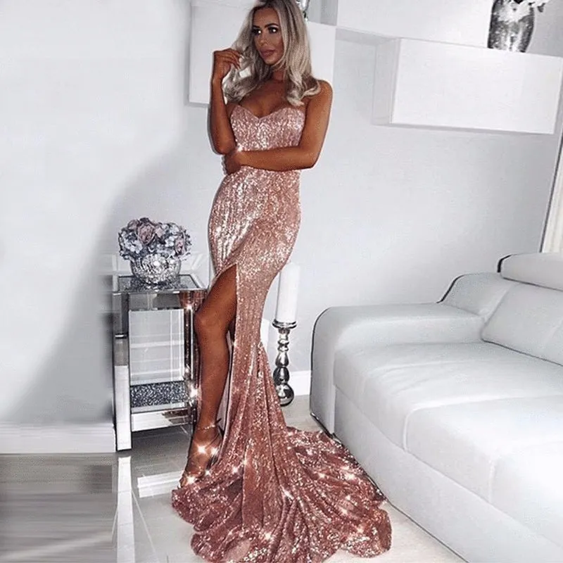 Women's Summer Off-Shoulder Sequin Sheath Long Dress